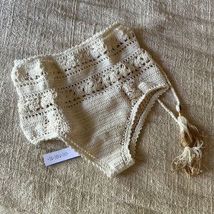 She Made Me essential high waisted crochet bikini bottoms, natural